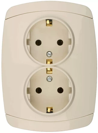 Розетка СВЕТОЗАР &quot;CITY LIGHT&quot; двойная в сборе, с заземлением, цвет бежевый, 16А/~250В SV-54207-B купить в Челябинске
