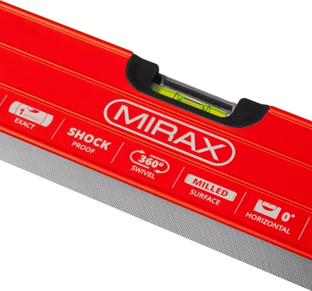 Уровень коробчатый усиленный MIRAX, фрезерованная поверхность, утолщенный профиль, 3 противоударных ампулы (1 поворотная на 360 град), с ручками, 60 см 34603-060 купить в Челябинске