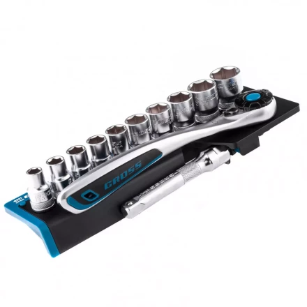 Набор торцевых головок трещотка 120 зубьев 12 предметов 1/2&quot; CrV Gross 14138 купить в Челябинске