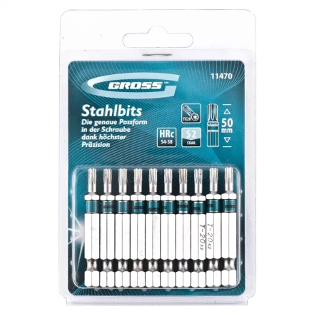 Набор бит TORX 20х50 сталь S2 10 шт GROSS 11470 купить в Челябинске