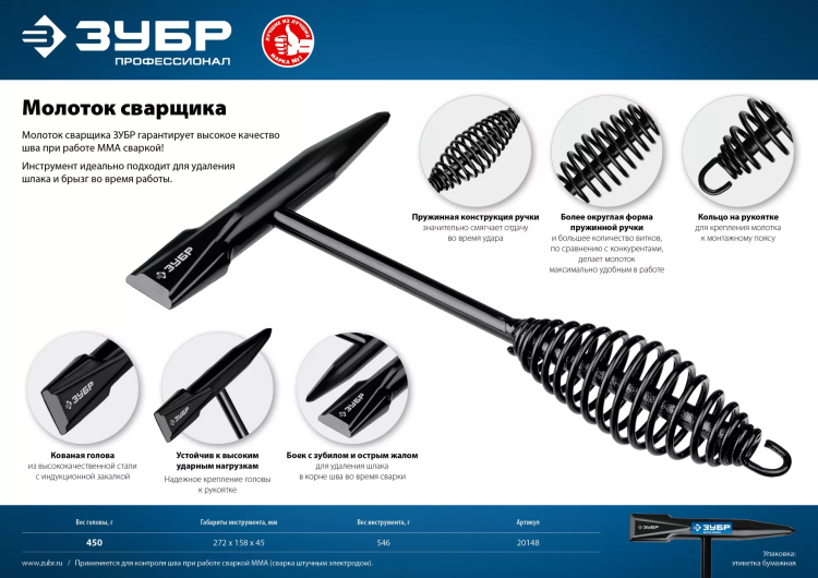 ЗУБР 450 г, молоток сварщика, Профессионал (20148) купить в Челябинске