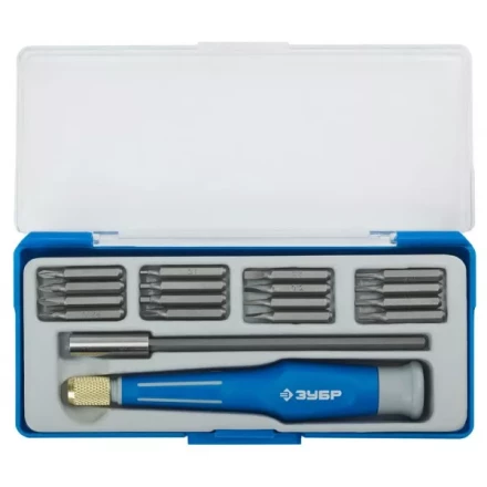 Набор ЗУБР Отвертка &quot;ЭКСПЕРТ&quot; для точных работ, CR-V, двухкомп. рукоятка, удлинитель 120мм, сменные биты, 18предметов 25623-H18 купить в Челябинске