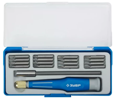 Набор ЗУБР Отвертка &quot;ЭКСПЕРТ&quot; для точных работ, CR-V, двухкомп. рукоятка, удлинитель 120мм, сменные биты, 18предметов 25623-H18 купить в Челябинске