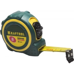 Рулетка KRAFTOOL "GRAND", двухкомпонентный корпус, двусторонняя шкала, нейлоновое покрытие, 8мх25мм 3412-08_z01