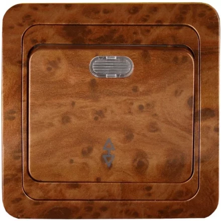 Выключатель СВЕТОЗАР &quot;ГАММА&quot; проходной, с подсветкой, одноклавишный, цвет орех, 10A/~250B SV-54138-N купить в Челябинске