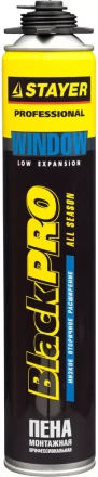 Пена &quot;BlackPRO WINDOW&quot; профессиональная, монтажная, пистолетная, всесезонная, 750мл, STAYER 41136 купить в Челябинске
