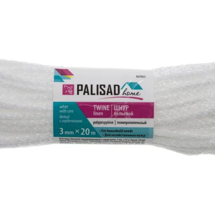 Шнур бельевой полипропиленовый с сердечником, 3 мм, L 20 м, белый, Home Palisad 937065 купить в Челябинске