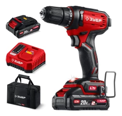 ЗУБР 20 В, 40 Нм, 2 АКБ LMS (2 Ач), дрель-шуруповерт, сумка (ДШ-40-22)