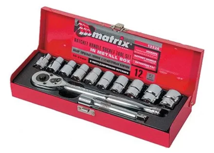Набор торцевых головок,  1/2", головки 10 - 24 мм, с трещот. ключом, 12 предм  MATRIX MASTER 13526 купить в Челябинске