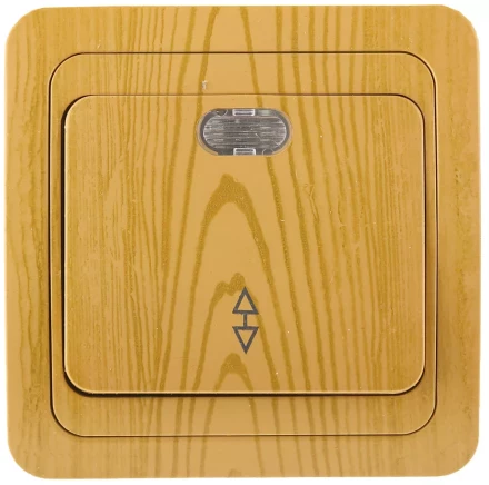 Выключатель СВЕТОЗАР &quot;ГАММА&quot; проходной, с подсветкой, одноклавишный, цвет ольха, 10A/~250B SV-54138-A купить в Челябинске