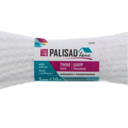 Шнур бельевой полипропиленовый с сердечником, 5 мм, L 10 м, белый, Home Palisad 937075 купить в Челябинске
