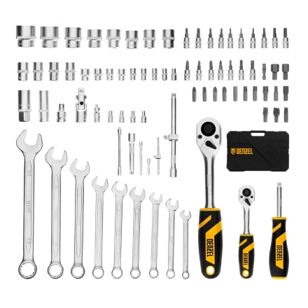 Набор инструментов Denzel, 1/2&quot;, 1/4&quot;, CrV, S2, пластиковый кейс, 82 предмета 15809 купить в Челябинске