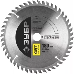 Диск пильный ЗУБР "ПРОФИ" "Чистый рез" по дереву, 48Т, 180х20мм 36852-180-20-48