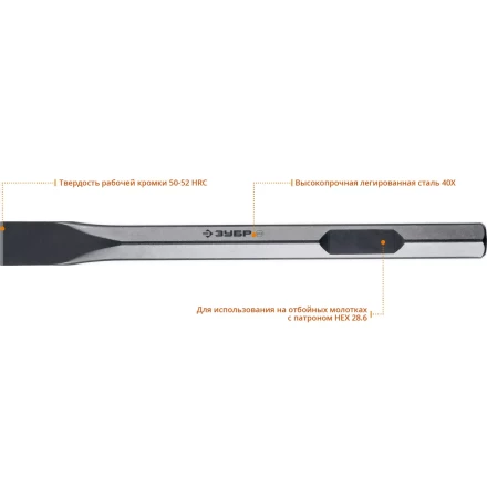 ЗУБР БУРАН, 35 х 400 мм, HEX 28, плоское зубило (29380-35-400) купить в Челябинске