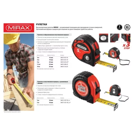 Рулетка MIRAX, 3 стопора, двухкомпонентный пластиковый корпус, 10мх25мм 34013-10-25 купить в Челябинске