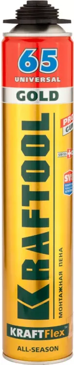 Пена "GOLD 65" профессиональная, монтажная, пистолетная, всесезонная, 850мл, KRAFTOOL 41194 купить в Челябинске