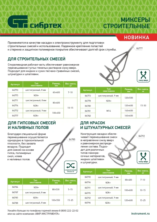 Миксер для красок и штукатурных смесей Сибртех, 100х9х600мм, шестигранный хвостовик, 84791 купить в Челябинске