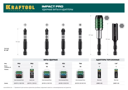 Биты для ударных шуруповертов KRAFTOOL Impact Pro TX 26195-30-50-S10 купить в Челябинске