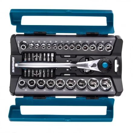 Набор торцевых головок трещотка 120 зубьев 41 предмет 1/2&quot; 1/4&quot; CrV Gross 14143 купить в Челябинске