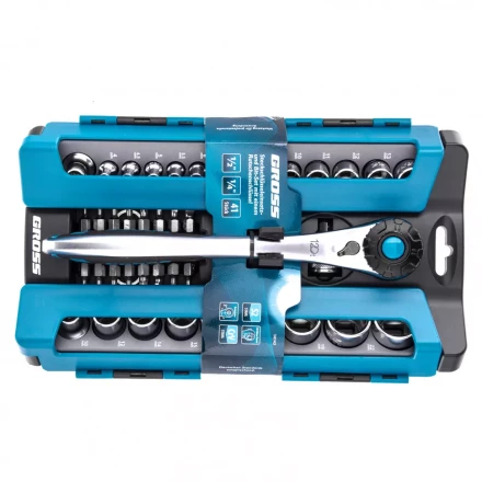 Набор торцевых головок трещотка 120 зубьев 41 предмет 1/2&quot; 1/4&quot; CrV Gross 14143 купить в Челябинске