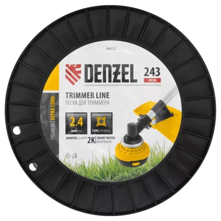 Леска для триммера двухкомпонентная витой квадрат, 2,4мм х 243м, на DIN катушке EXTRA CORD// Denzel 96823 купить в Челябинске