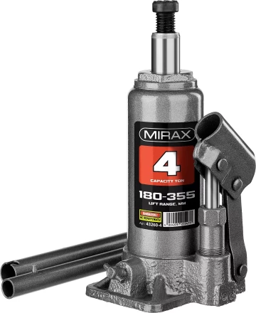 Домкрат гидравлический бутылочный, 4т, 180-355 мм, MIRAX 43260-4 43260-4 купить в Челябинске
