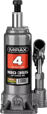 Домкрат гидравлический бутылочный, 4т, 180-355 мм, MIRAX 43260-4 43260-4 купить в Челябинске