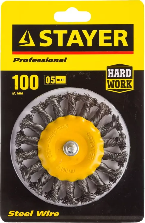 STAYER "PROFESSIONAL". Щетка дисковая для дрели, жгутированная стальная проволока 0,5мм, 100мм 35115-100 купить в Челябинске