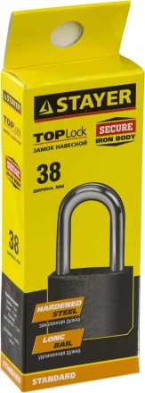 Замок STAYER &quot;STANDARD&quot; навесной, металлический корпус, удлиненная закаленная дужка, 38мм 37160-38-1 купить в Челябинске