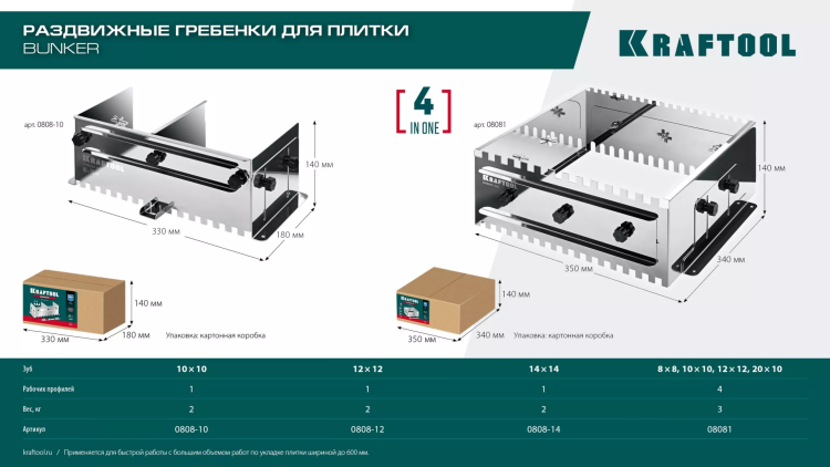 Раздвижная гребенка KRAFTOOL 0808-14 купить в Челябинске