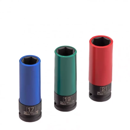 Набор головок ударных 6-гранных удлиненных для колесных дисков 17 19 21 мм 1/2&quot; 3 предмета Stels 13953 купить в Челябинске