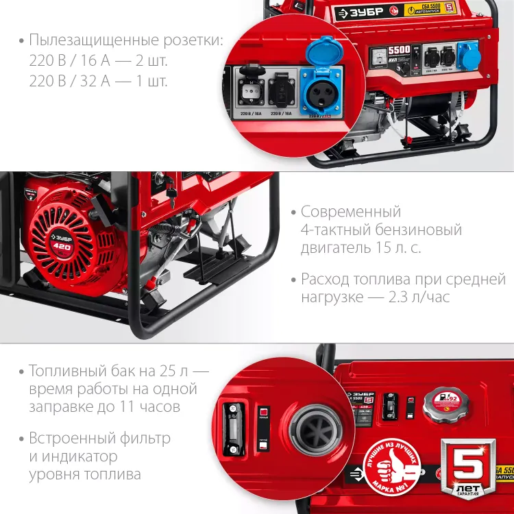 ЗУБР 5500 Вт, бензиновый генератор с автозапуском (СБА-5500) купить в Челябинске