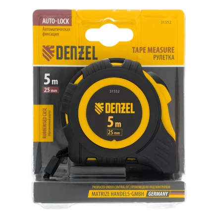 Рулетка Denzel  5м х 25мм, обрезиненный корпус, автоматическая фиксация, 31552 купить в Челябинске