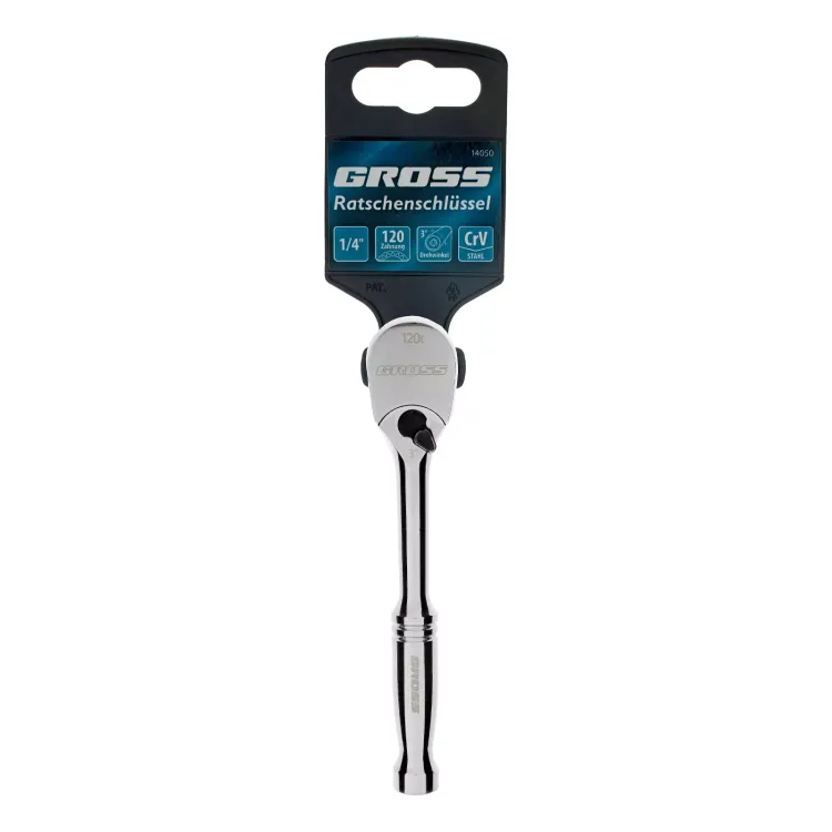 Ключ-трещотка 1/4" Gross 14050, CrV, 120 зубьев, цельнометаллический, хром купить в Челябинске
