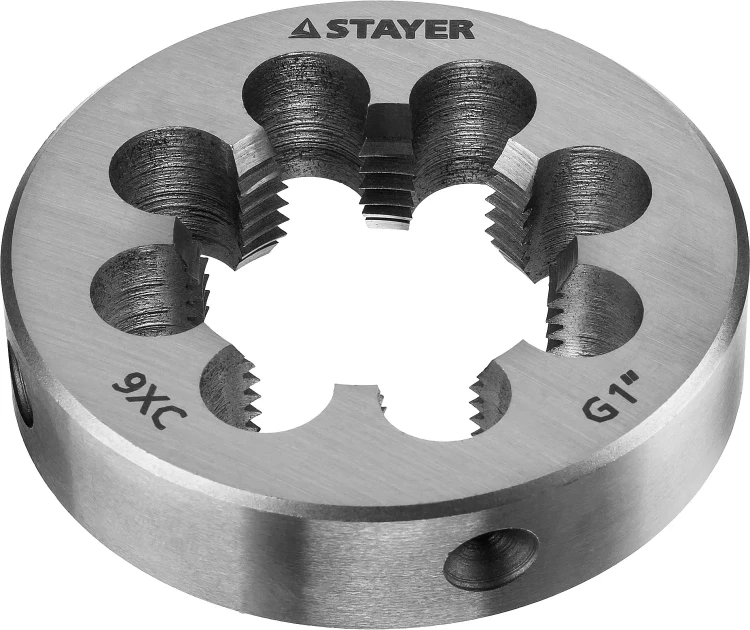 Плашка круглая ручная STAYER "MASTER", сталь 9ХС, для трубной резьбы G 1`` 28029-1 купить в Челябинске