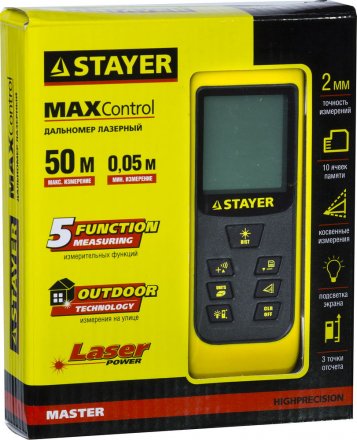 Дальномер STAYER &quot;MASTER&quot; MAX-Control лазерный, 2 точки отсчета, дальность 50м, точность 2мм 34957 купить в Челябинске