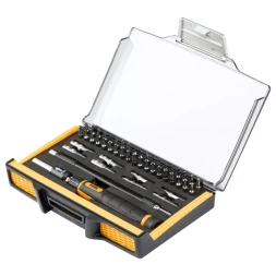 Отвертка с набором бит и торцевых головок для точных работ Denzel 7711599, гибкий привод, 48 шт, CrMo