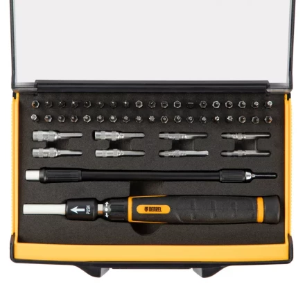Отвертка с набором бит и торцевых головок для точных работ Denzel 7711599, гибкий привод, 48 шт, CrMo купить в Челябинске