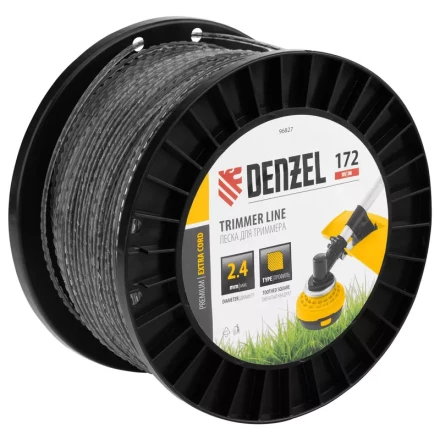 Леска для триммера двухкомпонентная зубчатый квадрат, 2,4мм х 172м, на DIN кат. EXTRA CORD// Denzel 96827 купить в Челябинске