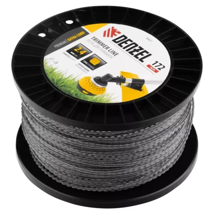 Леска для триммера двухкомпонентная зубчатый квадрат, 2,4мм х 172м, на DIN кат. EXTRA CORD// Denzel 96827 купить в Челябинске