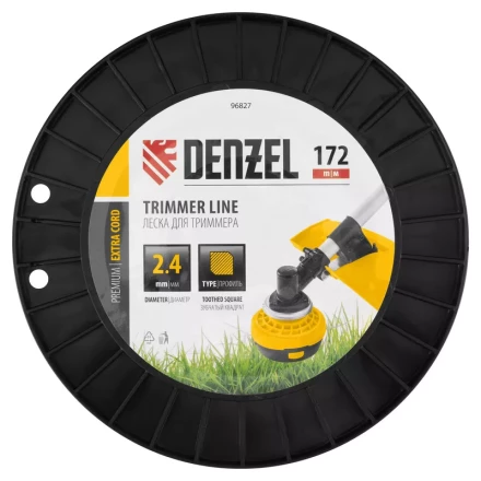 Леска для триммера двухкомпонентная зубчатый квадрат, 2,4мм х 172м, на DIN кат. EXTRA CORD// Denzel 96827 купить в Челябинске