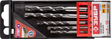 Набор ЗУБР Свёрла &quot;СУПЕР-6&quot; по бетону, ударные, с шестигранным хвостовиком, 4; 5; 6; 8; 10мм, 5шт 2916-H5 купить в Челябинске