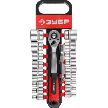 Набор ЗУБР &quot;МАСТЕР&quot;: Торцовые головки (1/2&quot;) на пластиковом рельсе, трещотка, удлинитель, Cr-V, 8-32мм, 20 предметов 27647-H20 купить в Челябинске