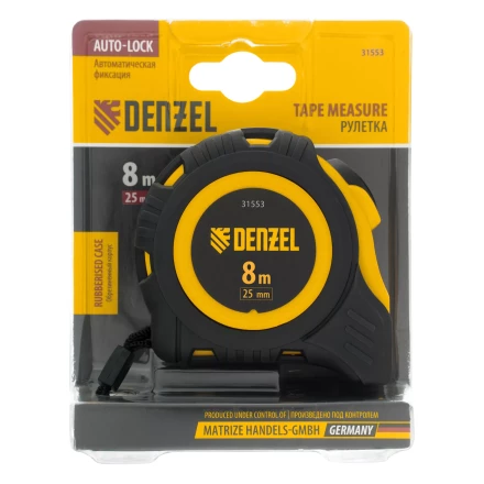 Рулетка Denzel 8м х 25мм, обрезиненный корпус, автоматическая фиксация 31553 купить в Челябинске