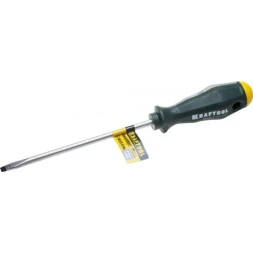 Отвертка KRAFTOOL, Cr-Mo-V закалённый стержень, двухкомпонентная противоскользящ рукоятка, SL 6,5x1,2x150мм 25007-6.5-150