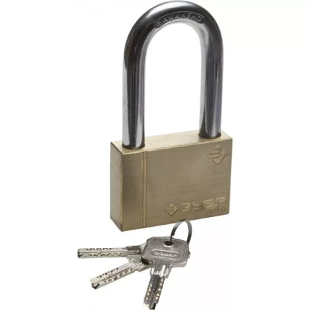 Замок ЗУБР &quot;ЭКСПЕРТ&quot; навесной, латунный корпус, классическая форма, удлиненная закаленная дужка, 70мм 37299-70-1 купить в Челябинске