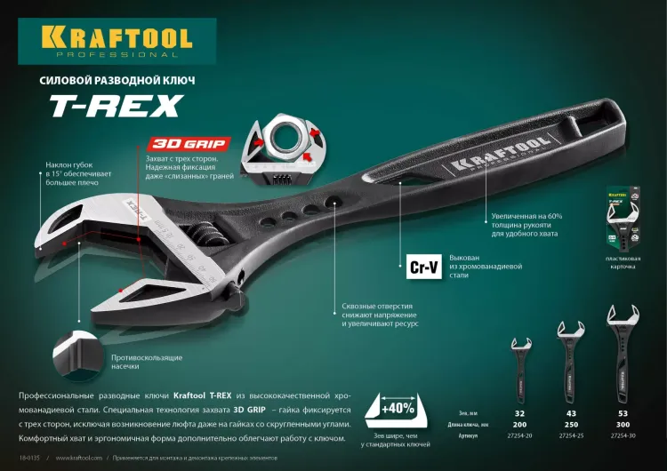 Ключ разводной силовой KRAFTOOL T-REX 27254-30 купить в Челябинске