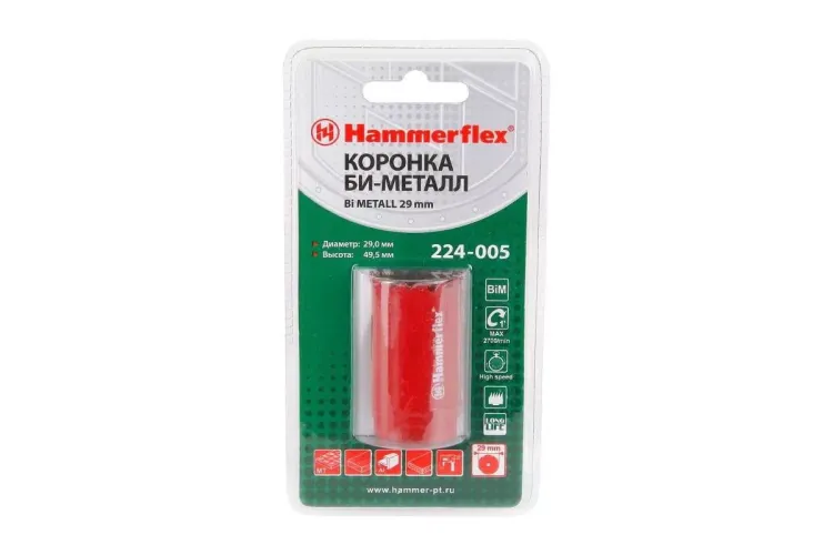 Коронка биметаллическая HAMMER Ф29х38мм 5/8" BiMETALL (224-005) купить в Челябинске