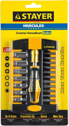 Набор STAYER &quot;MASTER&quot; HERCULES: Отвертки, Cr-V, эргономичная двухкомпонентная рукоятка, 30предм, в боксе 25055-H30 купить в Челябинске