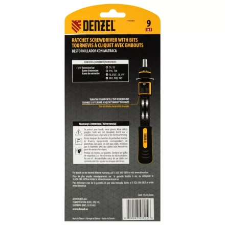 Отвертка реверсивная с револьверным механизмом Denzel 7711601, 11 шт, сталь S2 купить в Челябинске